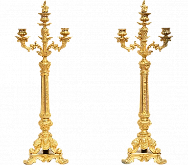 Pair of gilded bronze Charles X candle holders, early 19th century