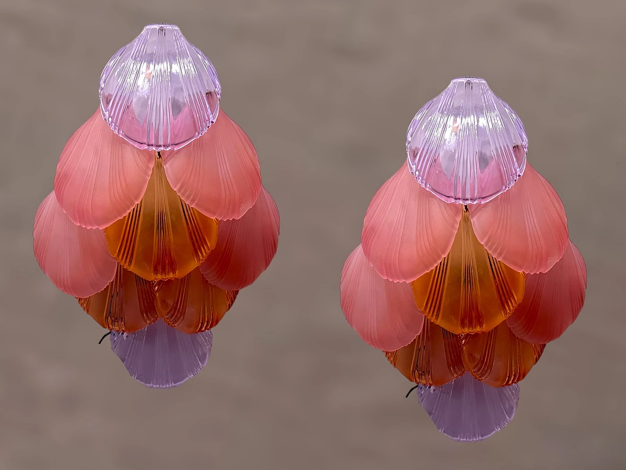 Pair of wall lights with multicoloured glass shells, 1980s 1