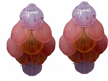 Pair of wall lights with multicoloured glass shells, 1980s