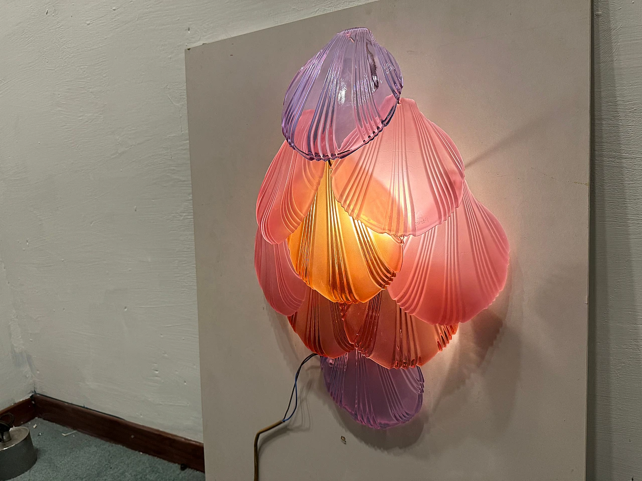 Pair of wall lights with multicoloured glass shells, 1980s 7