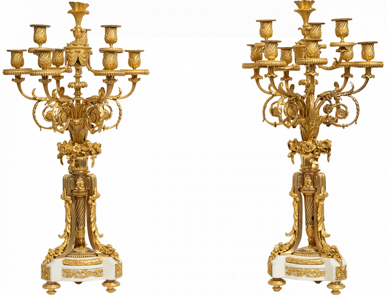 Pair of Napoleon III candle holders in gilded bronze, 19th century 6