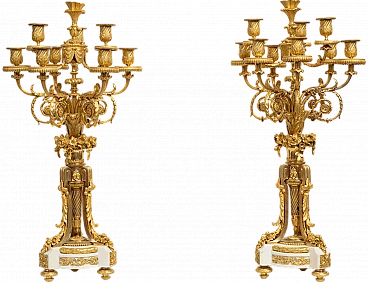 Pair of Napoleon III candle holders in gilded bronze, 19th century