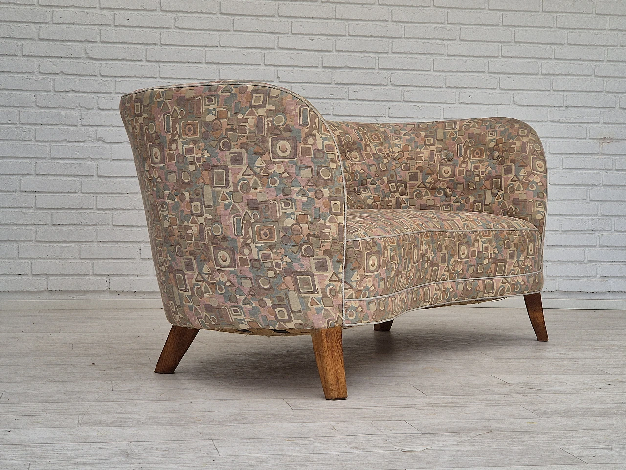 Danish two-seater beech and fabric sofa, 1960s 1