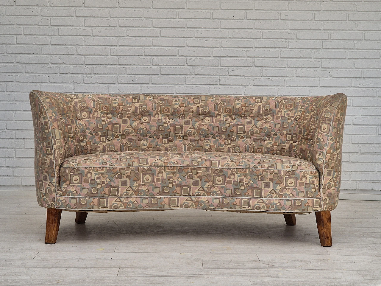 Danish two-seater beech and fabric sofa, 1960s 5