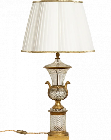 Empire lamp in gilded bronze and Bohemian crystal, 19th century