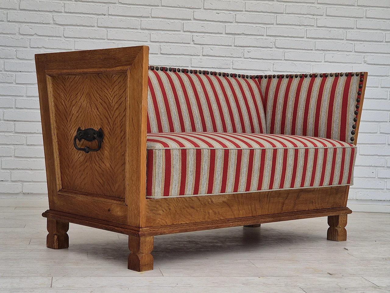 Danish two-seater wool and oak sofa, 1960s 1