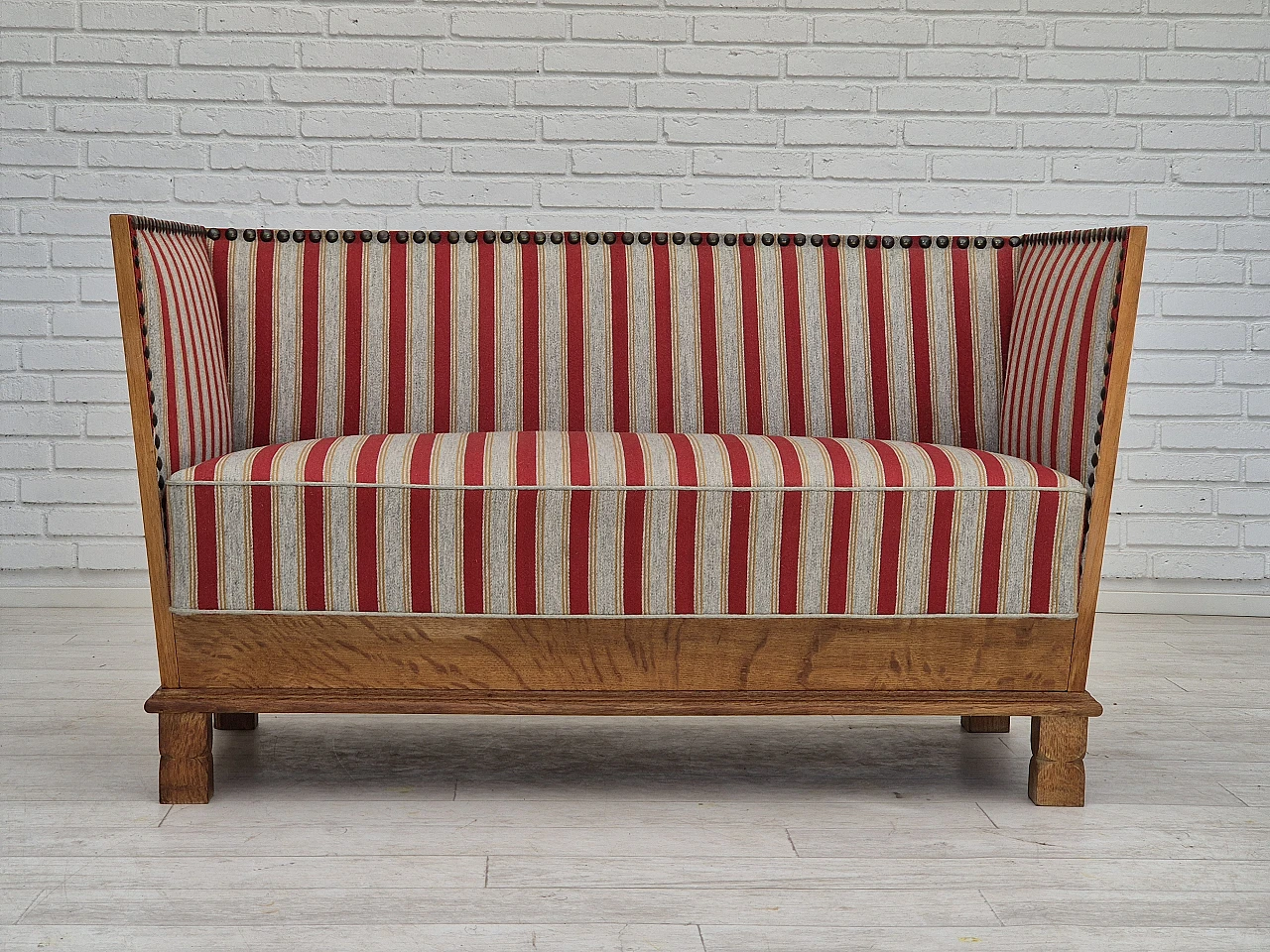 Danish two-seater wool and oak sofa, 1960s 2