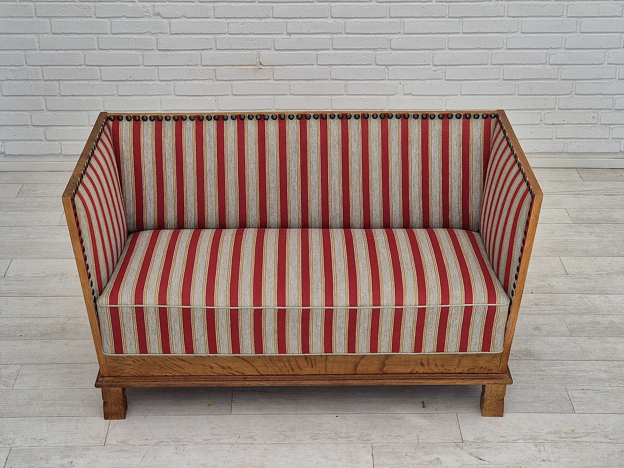 Danish two-seater wool and oak sofa, 1960s 3