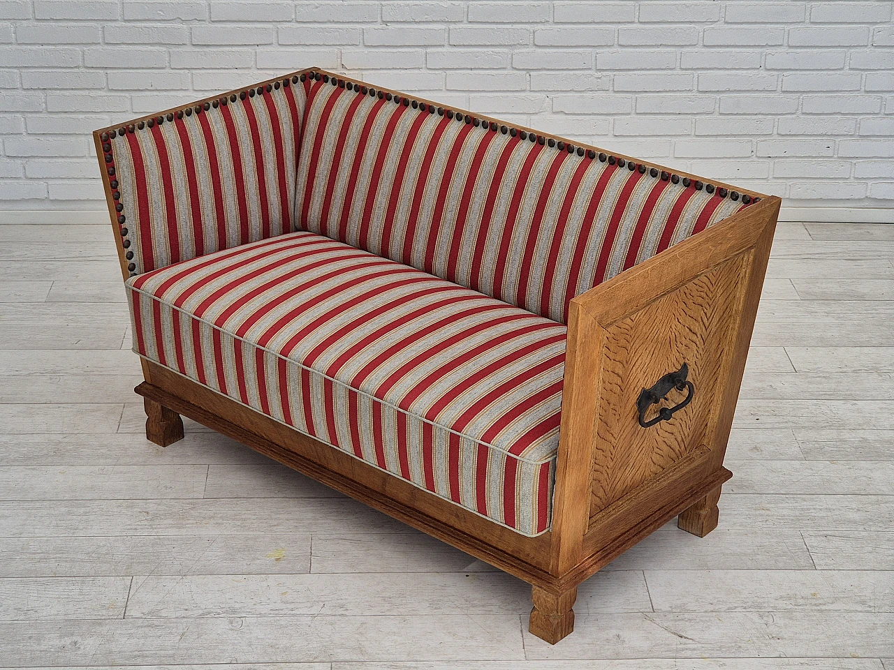 Danish two-seater wool and oak sofa, 1960s 18