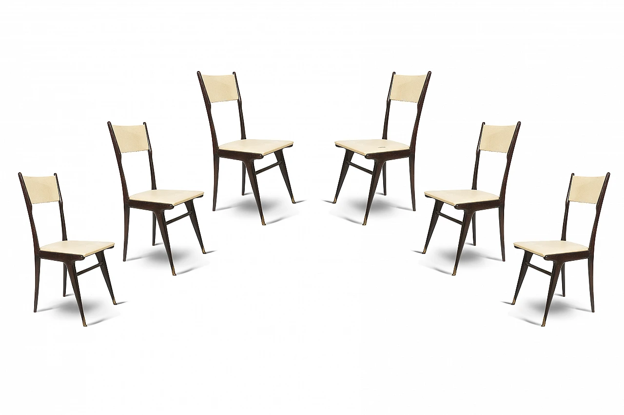 6 Beechwood chairs in the style of Carlo di Carli for Cassina, 1950s 10