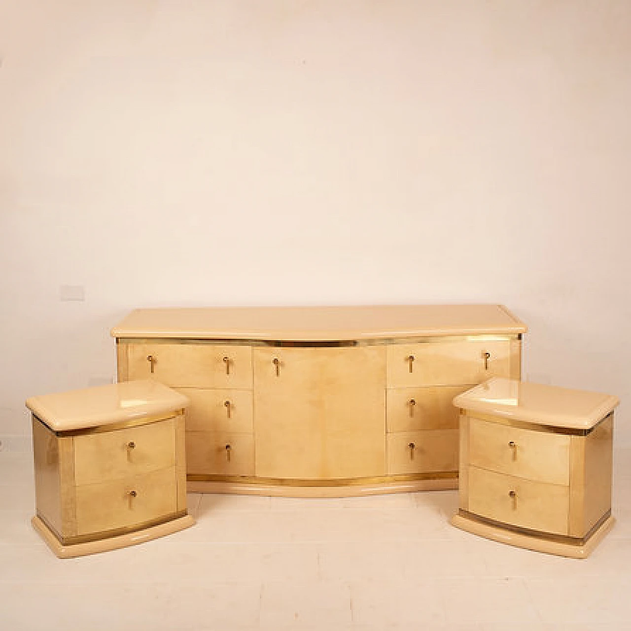 Parchment Nettuno sideboard with drawers by L. Frigerio, 1970s 6