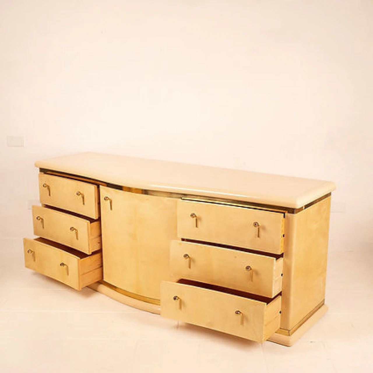 Parchment Nettuno sideboard with drawers by L. Frigerio, 1970s 7