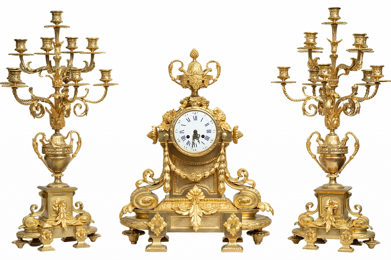 Napoleon III triptych gilded bronze clock, 19th century 10