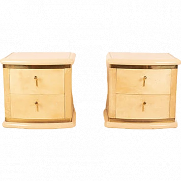 Pair of parchment bedside tables by Luciano Frigerio, 1970s