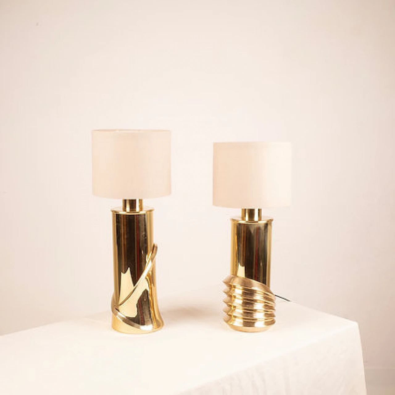 Pair of Belle Epoque brass table lamp by Ferrero for Lipparini, 1980s 5