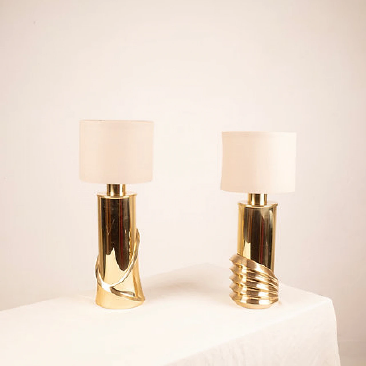 Pair of Belle Epoque brass table lamp by Ferrero for Lipparini, 1980s 7