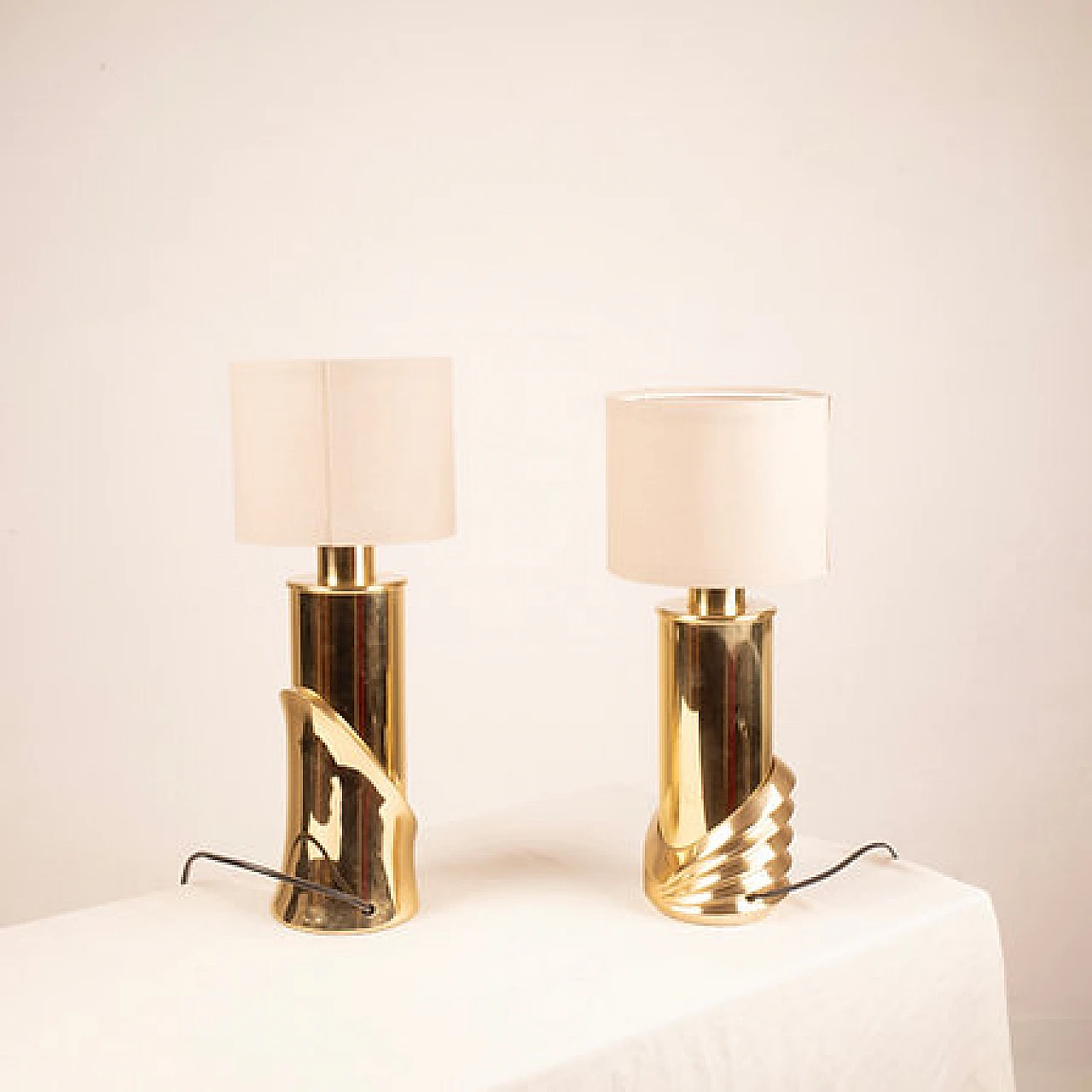 Pair of Belle Epoque brass table lamp by Ferrero for Lipparini, 1980s 9