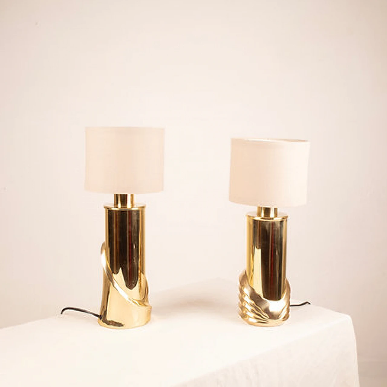 Pair of Belle Epoque brass table lamp by Ferrero for Lipparini, 1980s 11