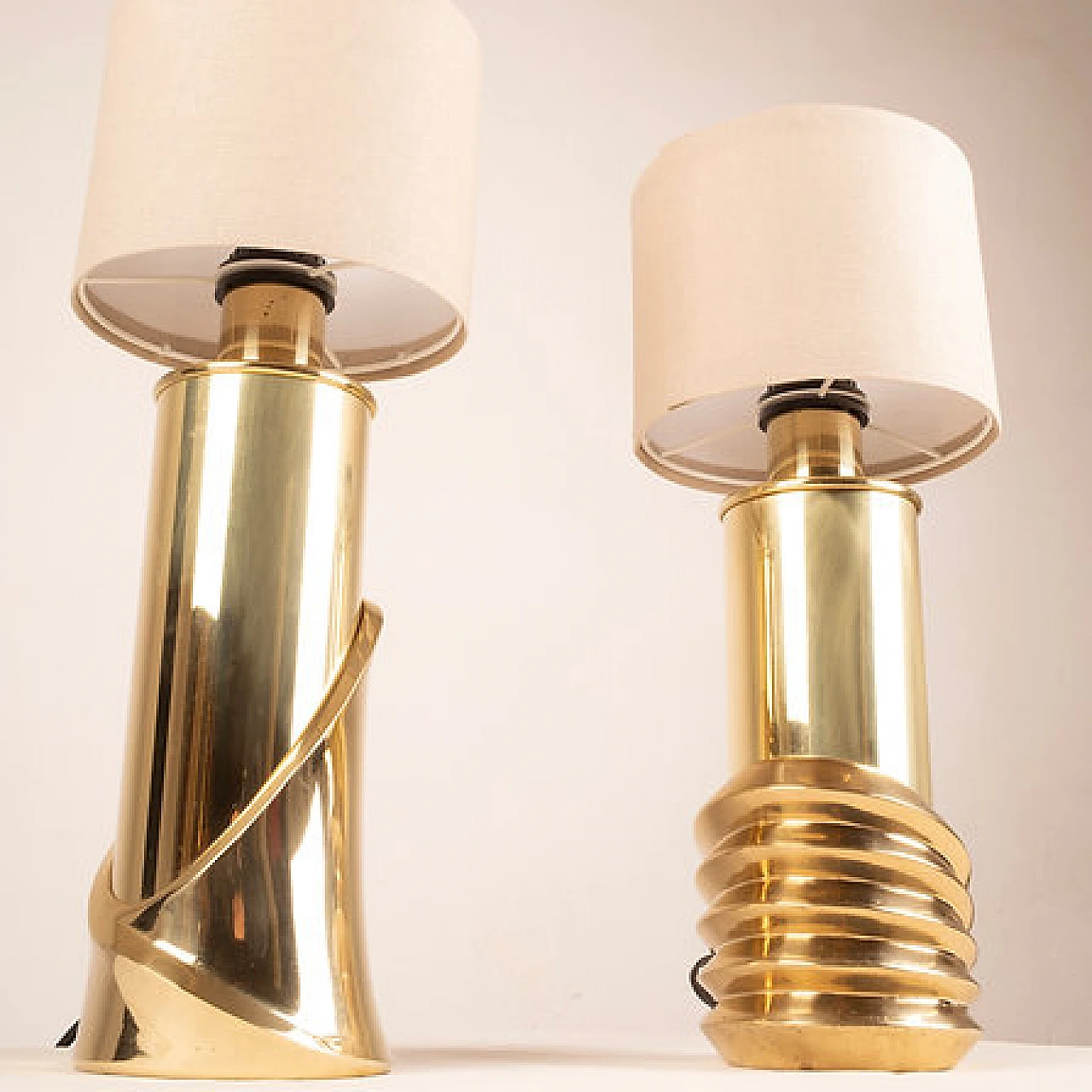 Pair of Belle Epoque brass table lamp by Ferrero for Lipparini, 1980s 14