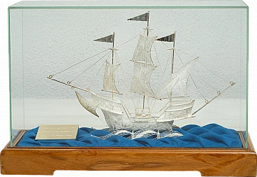 Filigreed silver sailboat, early 20th century