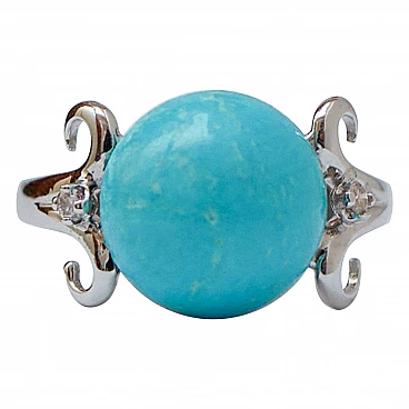 14 Karat white gold ring with magnesite and diamonds, 1970s