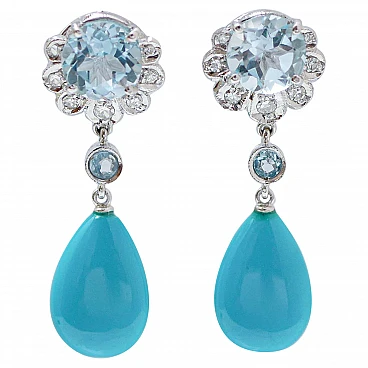 Pair of platinum earrings with turquoise, topazs and diamonds, 1970s