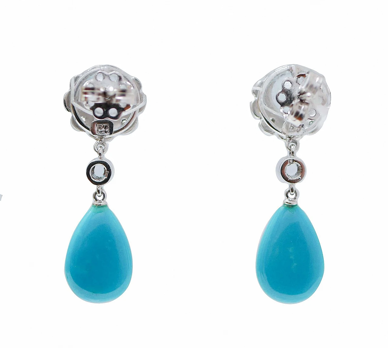 Pair of platinum earrings with turquoise, topazs and diamonds, 1970s 3