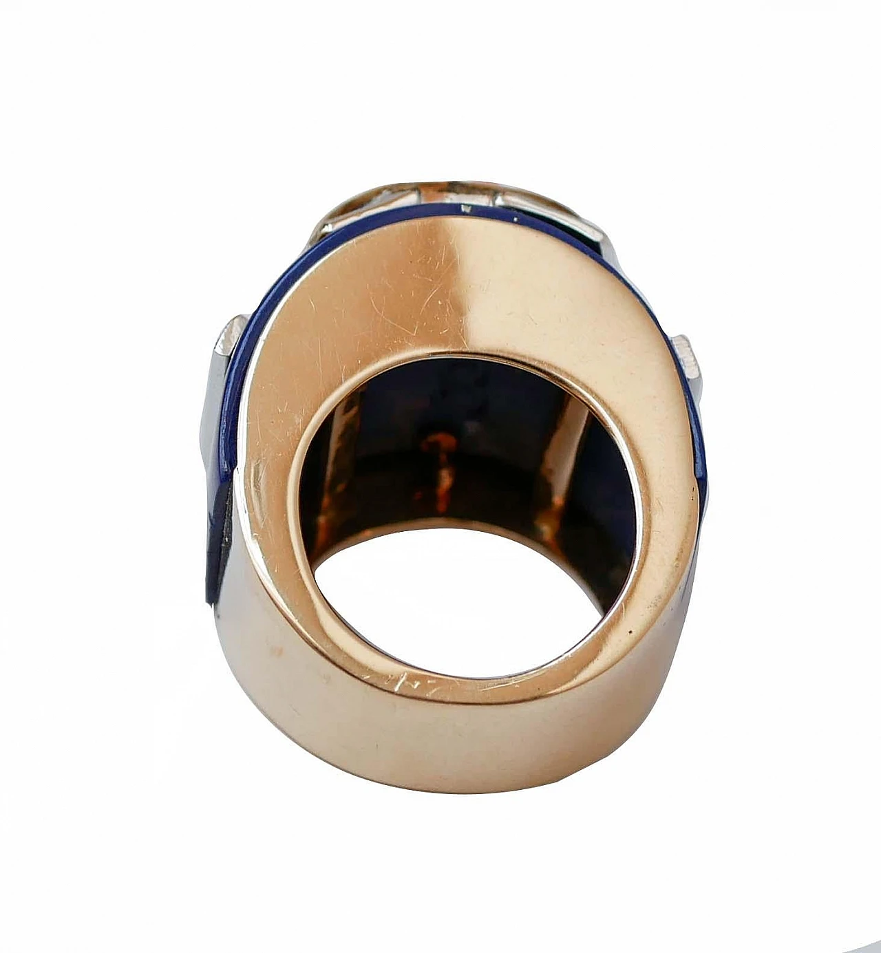 14 Kt pink gold band ring with coral, lapis and diamonds 3