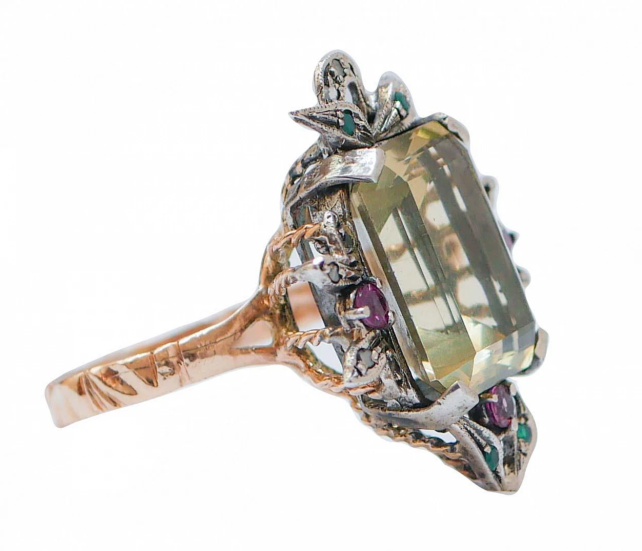 Topaz, Emeralds, Rubies, Diamonds, Rose Gold and Silver Ring. 2