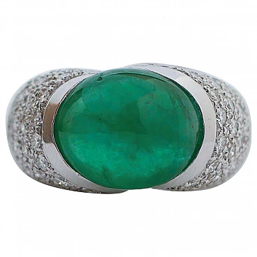 18K white gold ring with emerald and diamonds, 1960s