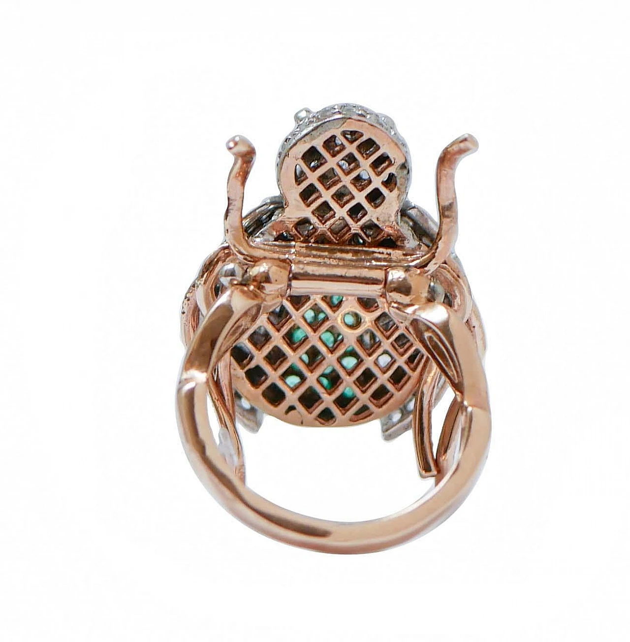 Emeralds, Diamonds, Rose Gold and Silver Ladybug Shape Ring 3