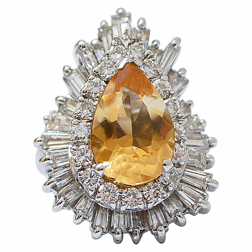 Topaz, Diamonds, 14 Karat White Gold Ring / Pendant.