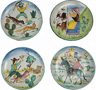 4 Vietri ceramic plates signed C.A.S, 1960s