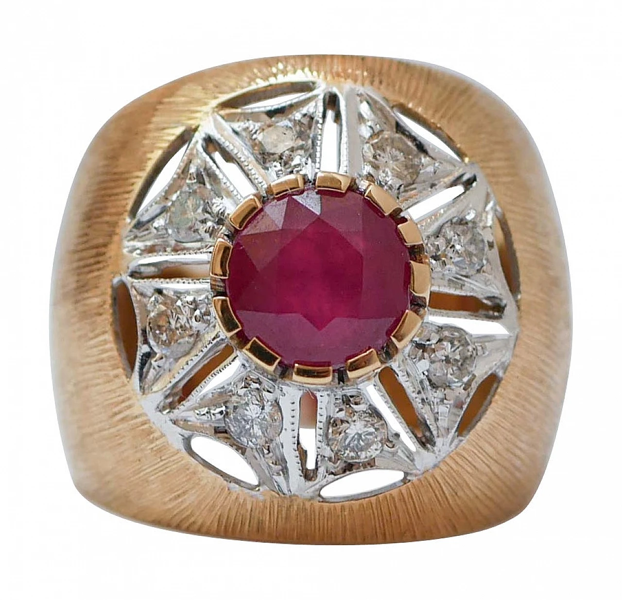 18K rose gold ring with ruby and diamonds, 1970s 1