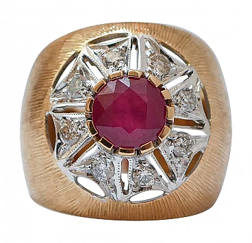 18K rose gold ring with ruby and diamonds, 1970s