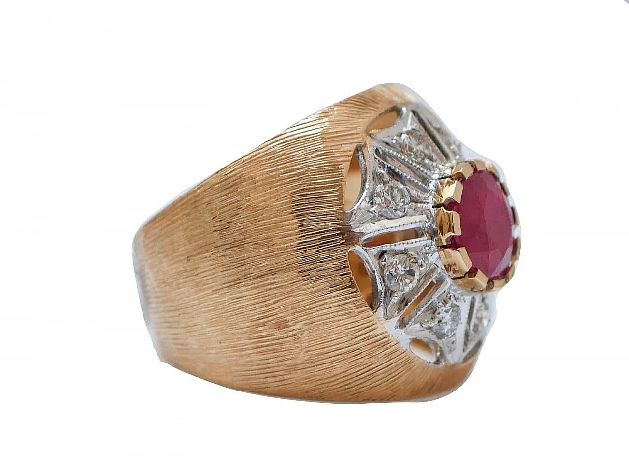 18K rose gold ring with ruby and diamonds, 1970s 2