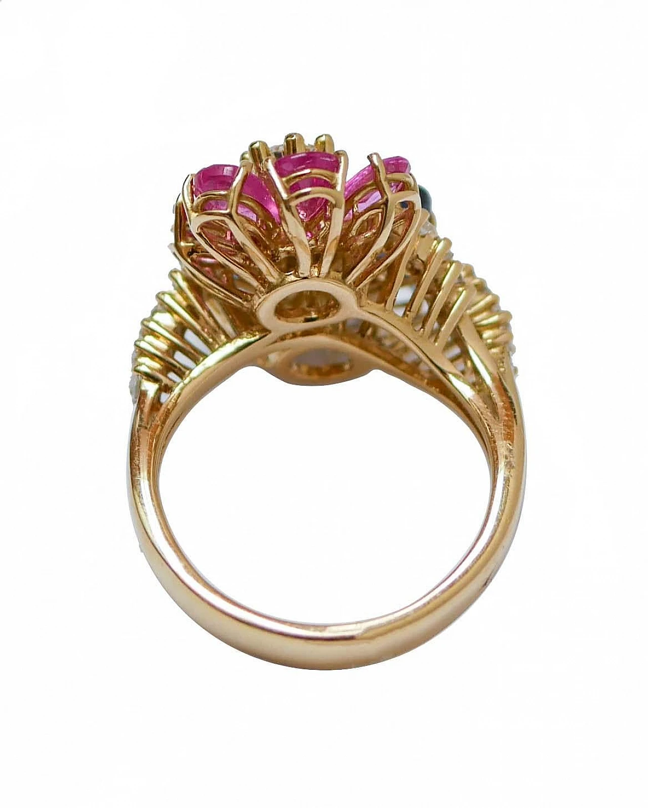 18K yellow gold ring with rubies, sapphires, diamonds, 1970s 4