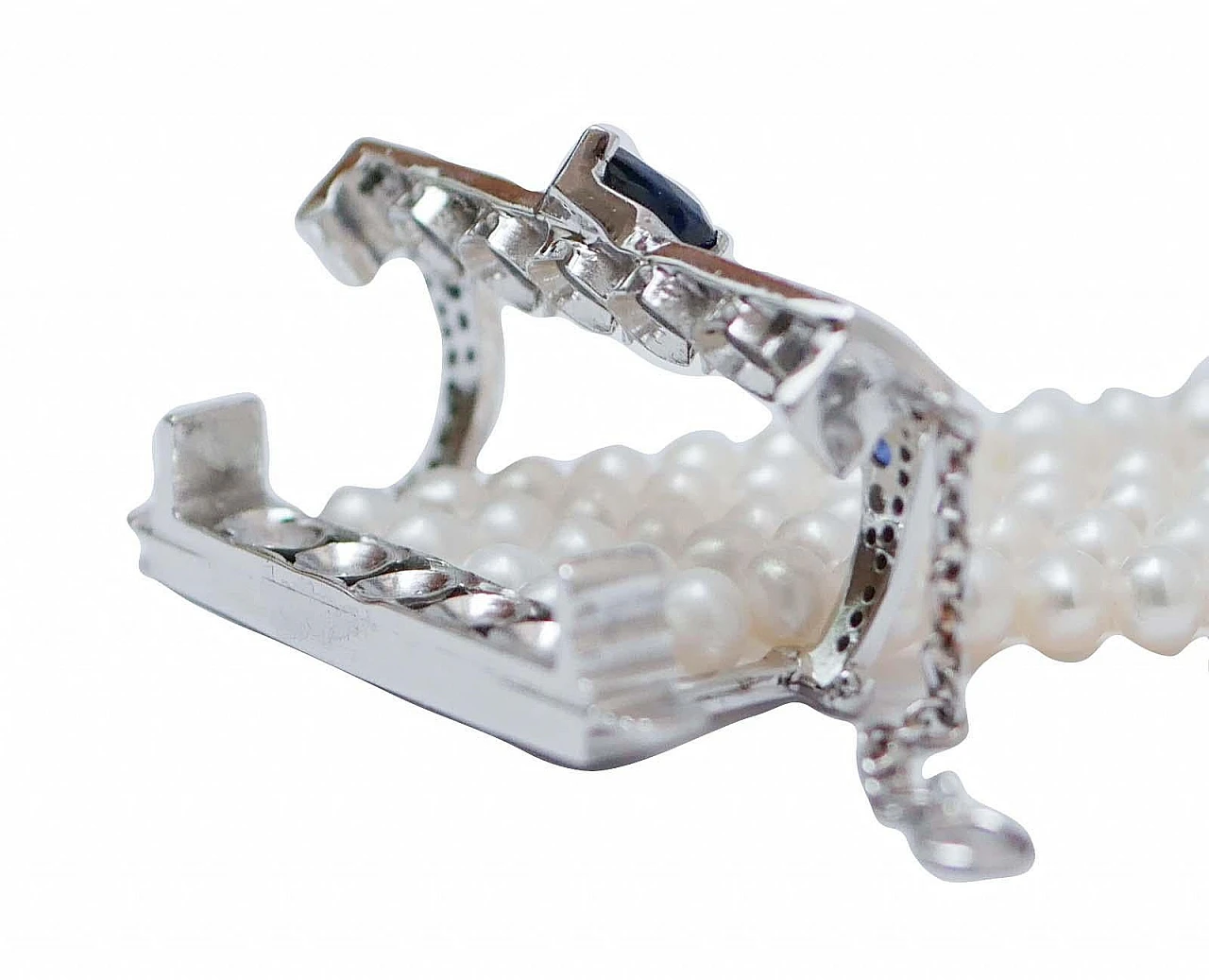 14 Kt white gold bracelet with pearls, sapphires and diamonds, 1960s 4