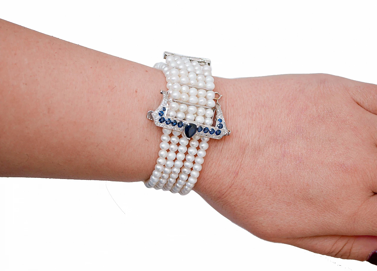 14 Kt white gold bracelet with pearls, sapphires and diamonds, 1960s 5