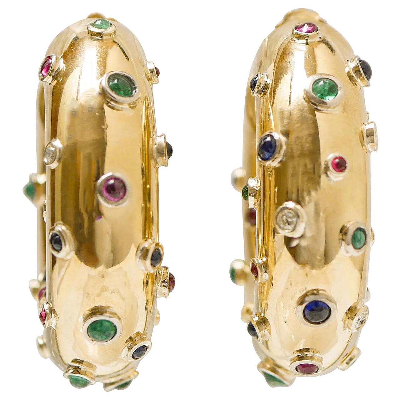 Yellow gold earrings rubies, emeralds, sapphires, stones, diamonds 1