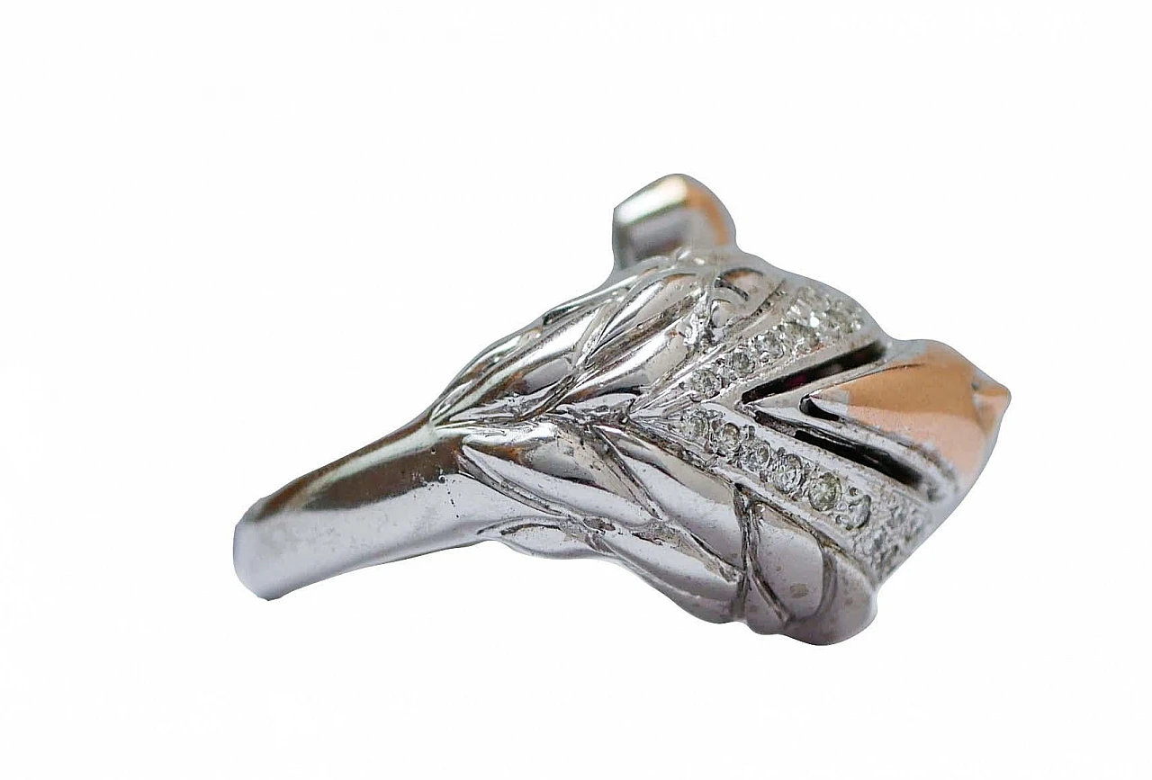 Parot ring in 14 kt pink and white gold with rubies and diamonds 2