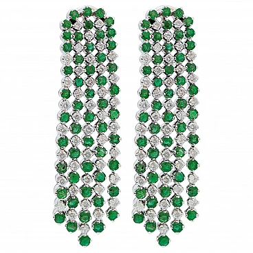 Earrings in 18K white gold, emeralds and diamonds