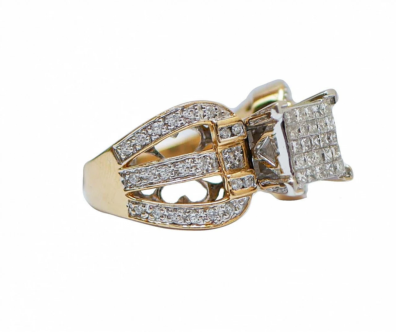 14K yellow and white gold ring with diamonds, 1960s 2