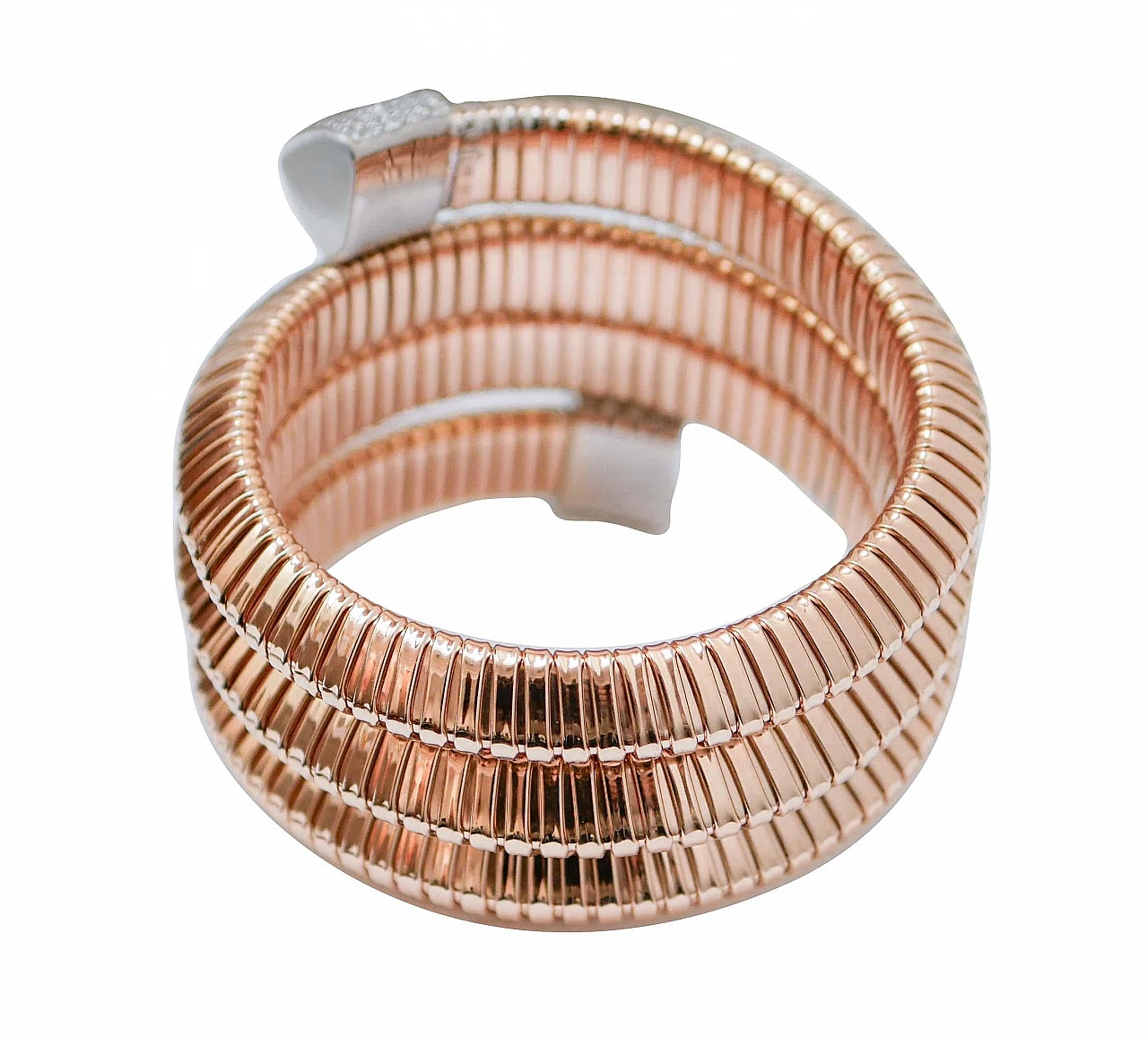 Tubogas bracelet in 18K rose and white gold with diamonds 3