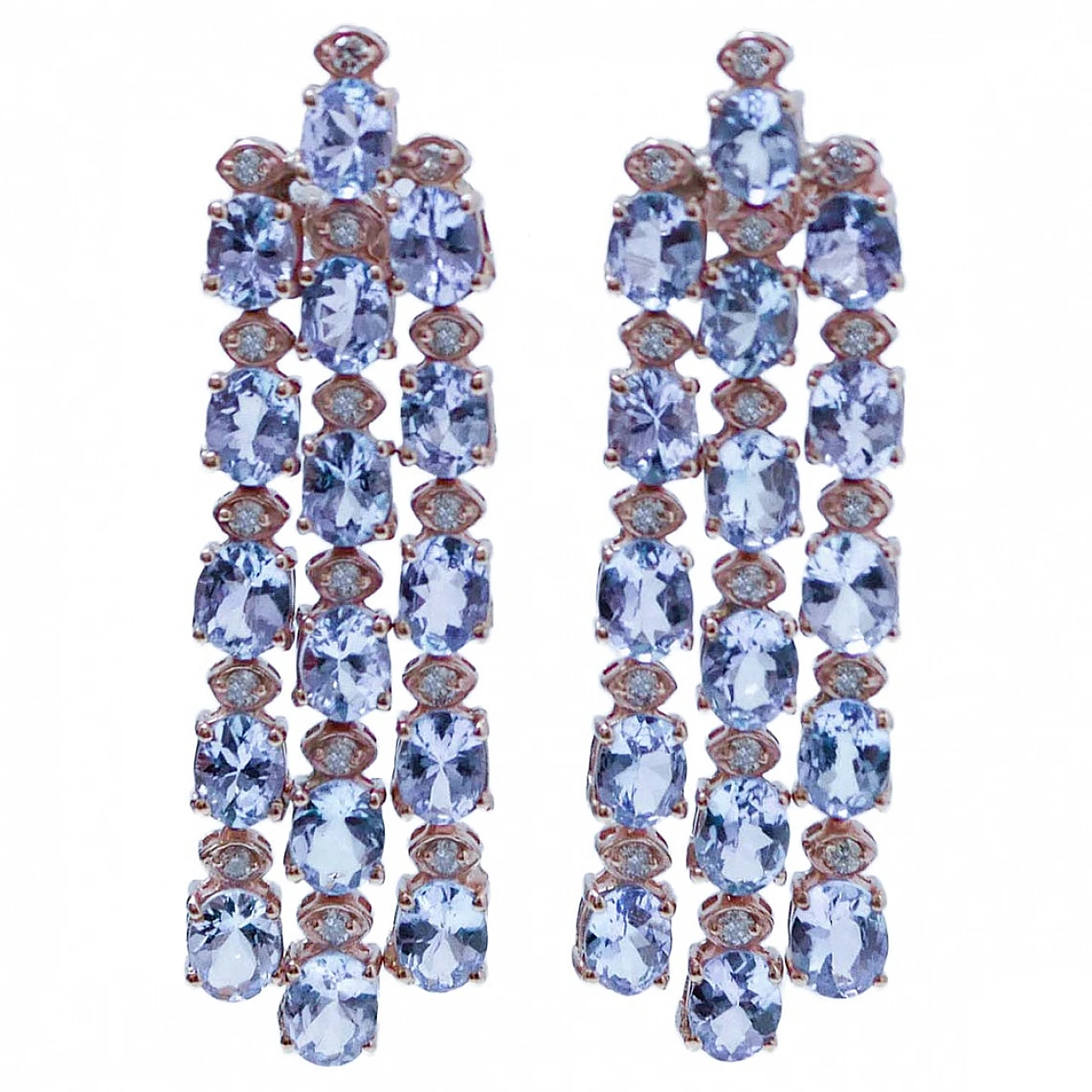 Pair of 14 karat rose gold earrings with tanzanite and diamonds 1