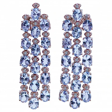 Pair of 14 karat rose gold earrings with tanzanite and diamonds