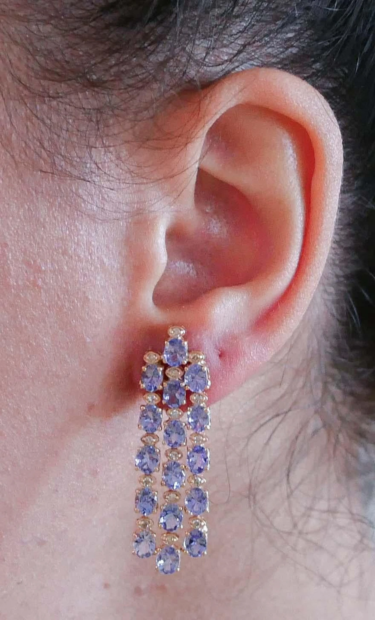 Pair of 14 karat rose gold earrings with tanzanite and diamonds 5