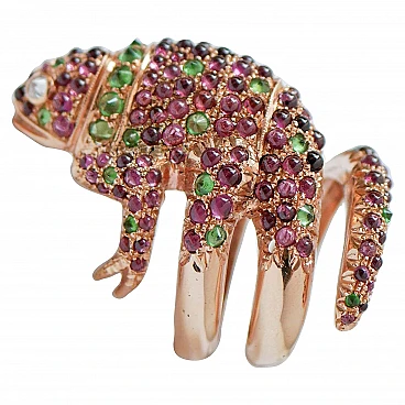 Chameleon ring in 14K pink gold tsavorite, garnets, diamonds