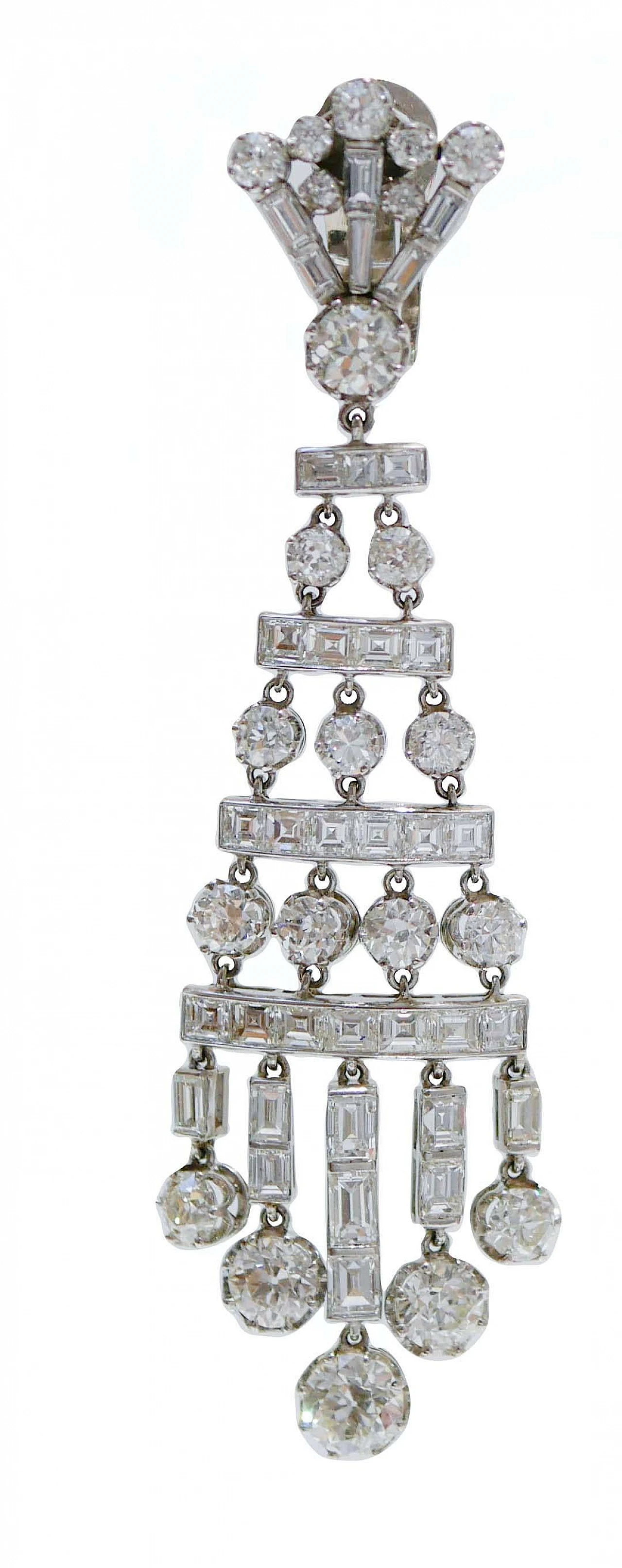 Pair of platinum chandelier earrings with 20,50 kt diamonds, 1950s 2