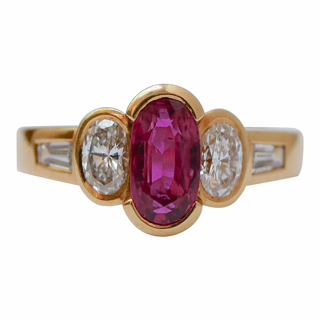 18K yellow gold ring with ruby and diamonds, 1950s 1